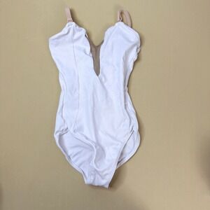 So Danca White Lory Mesh V-Front Camisole Leotard SL104 Girls 8-10 M Ballet